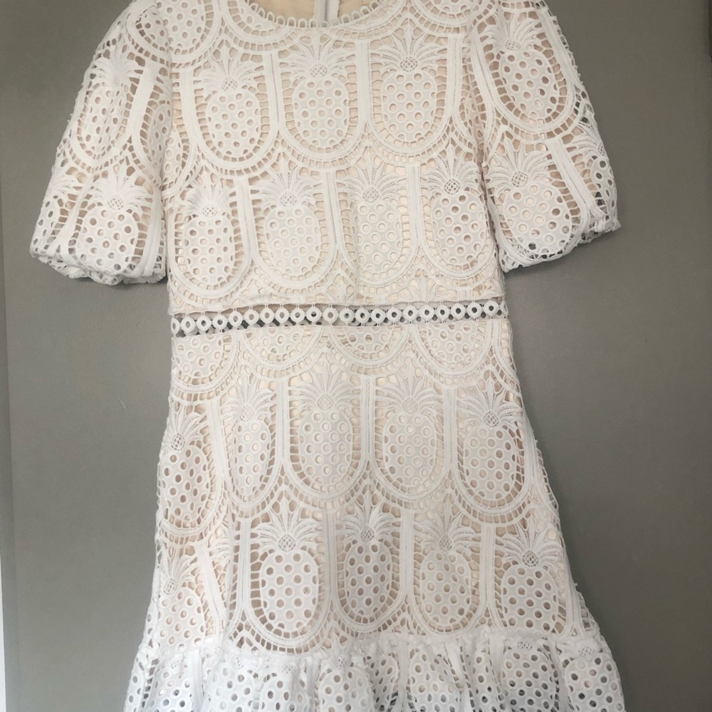 Eyelet lace white mini dress
